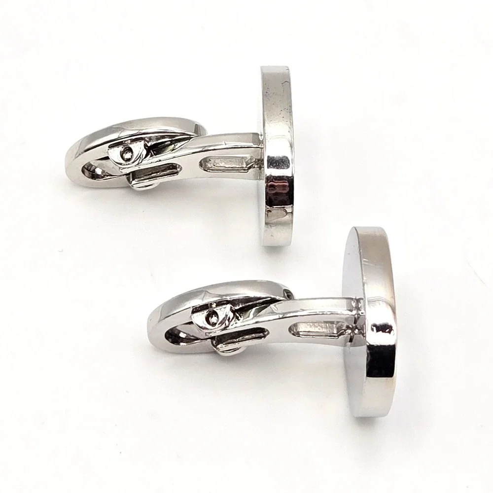 Mens Silver Tone Multi Color‎ Enamel Striped Oval Whale Back Modern Cufflinks